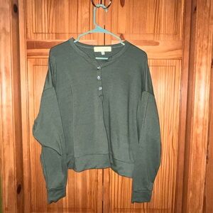 Socialite Olive Green Henley Pullover Sweater Top